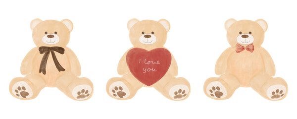 Teddy Bear Charm watercolor vector illustration for valentine, lover or birthday