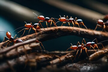 red ant on a tree, Ants Showing hard work - obrazy, fototapety, plakaty