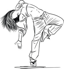 Dancer perform hiphop. Performer in freestyle street dance. Young woman jumping in hip hop pose