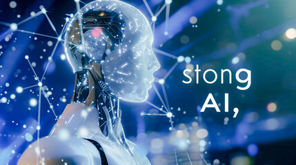 Artificial General Intelligence (AGI), also known as Strong AI refers to a type of Artificial Intelligence that has the Ability to Understand Learn and Apply its Intelligence Symbol Image Background