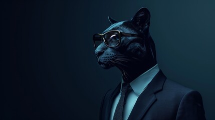 Obraz premium Black Panther Wearing Glasses and a Suit