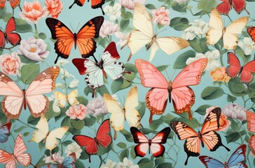 Butterflies on light blue background