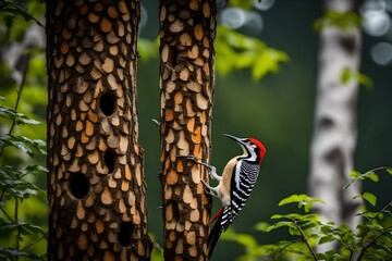 Woodpecker on wood