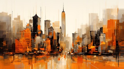 modern orange metropolitan cityscape. - obrazy, fototapety, plakaty