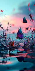 splash in the water and batterfly