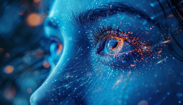 Virtual Visionary, Showcase an abstract digital face with visionary elements, portraying a futuristic and imaginative perspective on the evolving nature of digital identity. AI