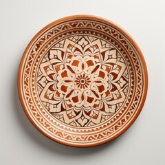 Decorative Moroccan ceramic hand painted plate, handmade, isolated, closeup top view.