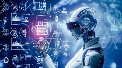 Artificial General Intelligence (AGI), also known as Strong AI refers to a type of Artificial Intelligence that has the Ability to Understand Learn and Apply its Intelligence Symbol Image Background