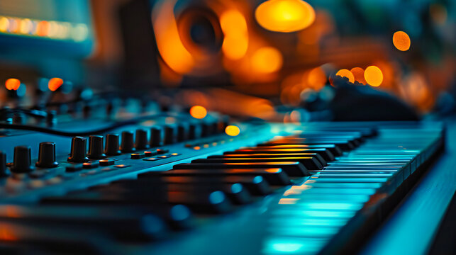 Professional Audio Studio: Close-Up of a Sound Mixer and Music Production Equipment