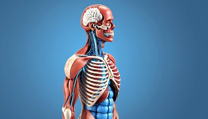 3d rendered illustration of a human anatomy on blue background with space for copy created with generative ai