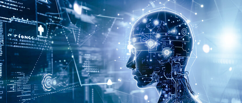 Artificial General Intelligence (AGI), also known as Strong AI refers to a type of Artificial Intelligence that has the Ability to Understand Learn and Apply its Intelligence Symbol Image Background