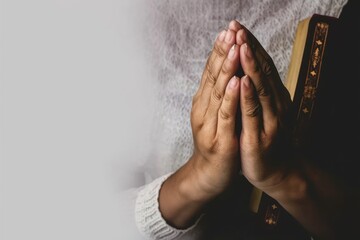 Woman in a christian life crisis praying for god blessing and a better life, forgiveness picture - obrazy, fototapety, plakaty