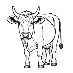 Cow Coloring Book Page  Illustration Art On Transparent Background Generative AI.
