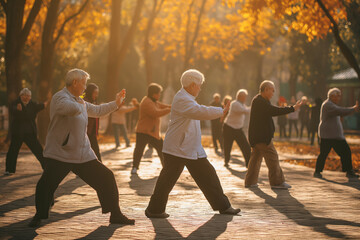 Seniors, Tai Chi Morning Practice in Park
