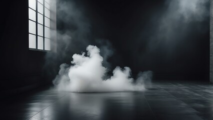White smoke on black dark cement floor on foggy black empty room from Generative AI