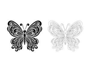 set of butterflies, Butterfly silhouette, butterfly vectors, adult coloring page