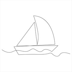 Continuous one line boat drawing out line vector illustration design