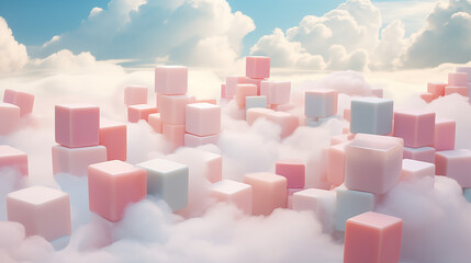 Pastel Cubes Floating in Cloudscape