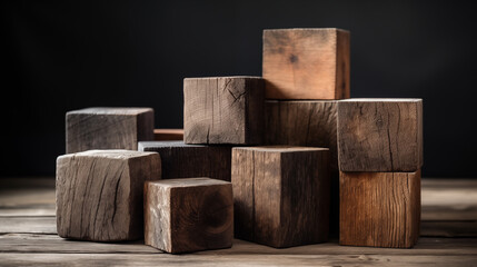Rustic Wooden Cubes on Table