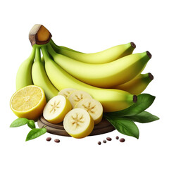 Banana Bunch and one banana isolated on a transparent background Ai generative.
