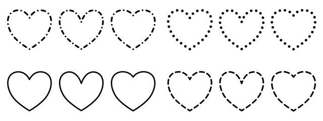 Small decorative hearts – Collection of creative outlines – Simple black borders isolated on a white background