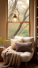 Comfortable Reading Space with Warm Textiles and Tech