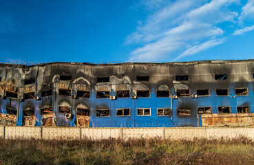 Bucha, Kyiv region, Ukraine: a logistics terminal that was destroyed during an attack by the russian army.