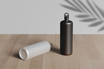 Mockup of two sports tumblers in standing and lying positions