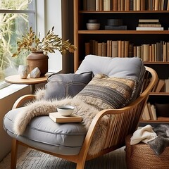 Comfortable Reading Space with Warm Textiles and Tech