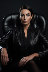 Naklejka premium Beautiful female business portrait, eye catching and elegant, sitting in an armchair. AI Generative