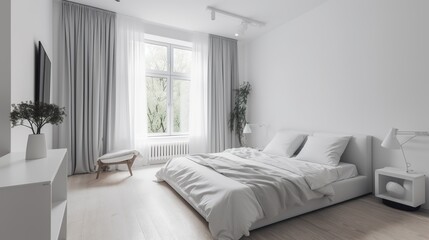 Bright Minimalist Interior in Bedroom, A Contemporary and Serene Living Space