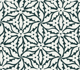 Floral ornamental pattern. Flowers and leaves background in medieval european style. Seamless flourish  Lace nature decor. - 716789404