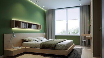 Bright Minimalist Interior in Bedroom, A Contemporary and Serene Living Space