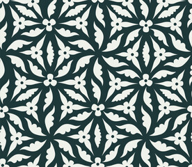 Floral ornamental pattern. Flowers and leaves background in medieval european style. Seamless flourish  Lace nature decor. - 716789427