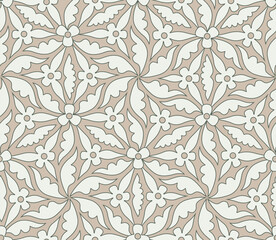 Floral ornamental pattern. Flowers and leaves background in medieval european style. Seamless flourish  Lace nature decor. - 716789428