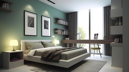 Bright Minimalist Interior in Bedroom, A Contemporary and Serene Living Space