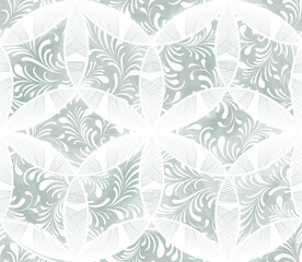 Floral line winter snow seamless pattern. Abstract ornamental flourish leaves texture. Artistic organic shape lace winter holiday print - 716789834