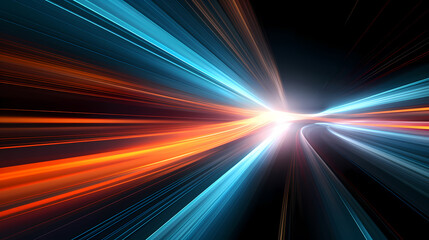 Fototapeta na wymiar Glowing road speed lines, neon speed abstract background