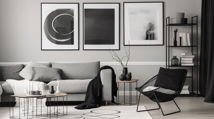 Modern and Minimalist Black and White Living Room, A Sleek and Timeless Design