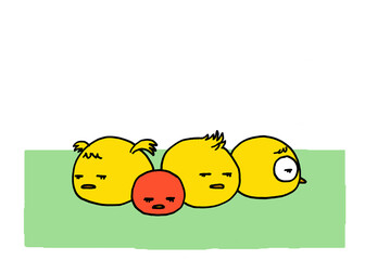 眠そうなヒヨコのイラスト © NIMAYO