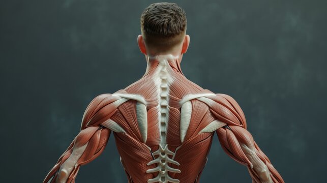 Muscular Mans Toned Back With Highlighted Muscles