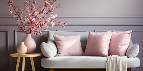 Photograph Captivating Closeup Shot of Comfortable Gray Sofa, A Cozy and Inviting Furniture Feature