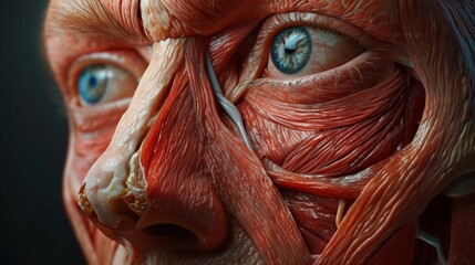 Close Up of Muscles on Mans Face, Detailed View of Facial Musculature - obrazy, fototapety, plakaty