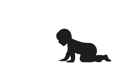 Fotobehang Black silhouette, crawling child. White isolated background © Iryna