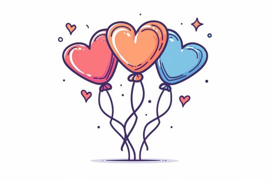 A child's hand-drawn sketch of a heart-shaped balloon bouquet, bursting with love and whimsy in a playful cartoon style