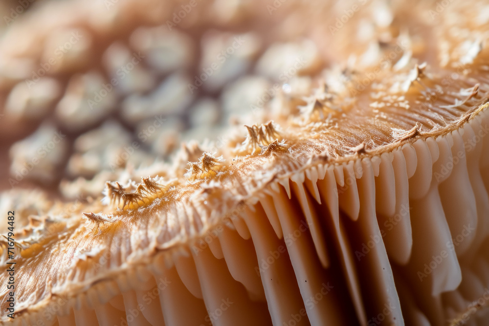 Poster mushrooms macro close-up. background with selective focus and copy space