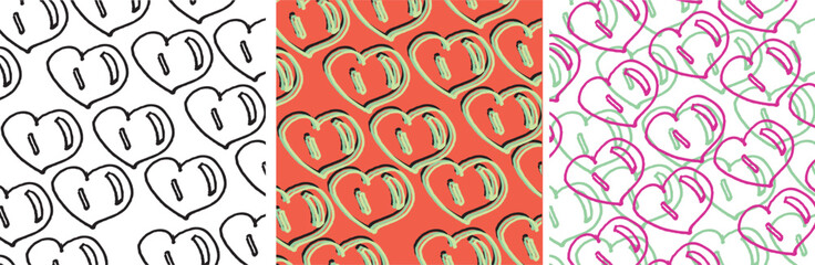 Valentine's day pattern, greeting card. Color hand drown hearts set. Cute vector illustration. 