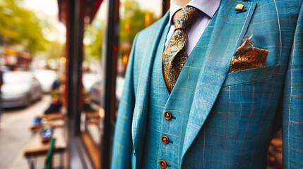 Fototapeta premium Fashionable Mens Suits: Stylish and Elegant Clothing Display in a Store