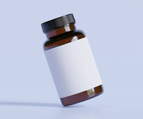 Bottle Pills Supplement Bottle Mock up. One Bottle. Blank Label. 3D Illustration. Isolated on background