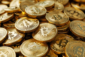 Bitcoins crypto currency Background, pile of Bitcoin concept